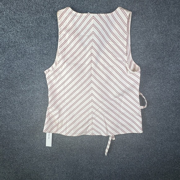 Reformation Tank Top Womens 2 Beige Brown Striped Tie Waist V Neck Casual Wear - Picture 2 of 10